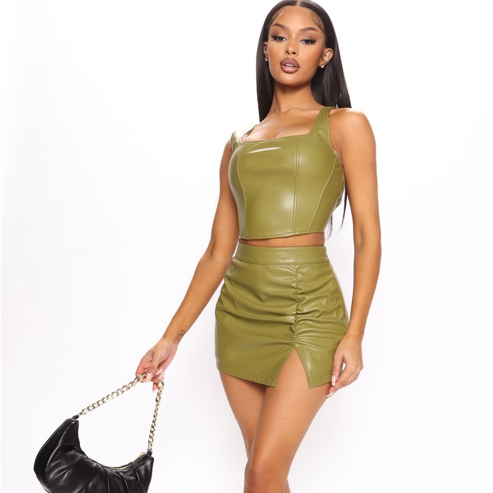 Fashion Nova Faith Faux Leather Skirt Set